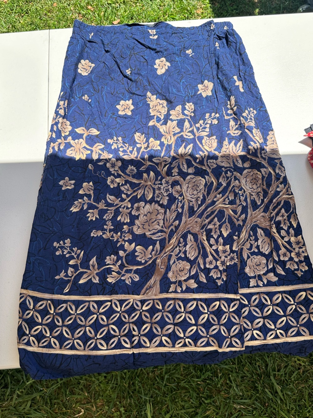 Navy Floral Wrap Maxi Skirt